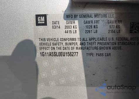 2014 Chevrolet Malibu Ls from USA, damaged, VIN 1G11A5SL0EU156277